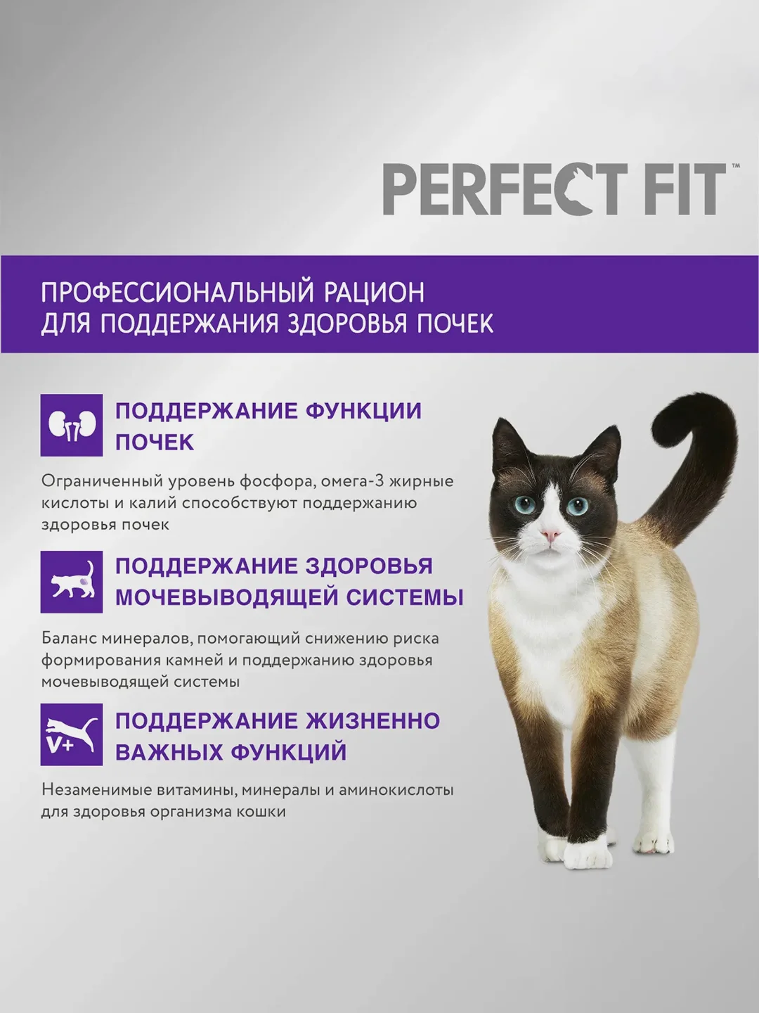 Сухой полнорационный корм PERFECT FIT™ «Здоровье почек» для взрослых кошек с лососем, 650г