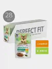Влажный корм Perfect Fit Immunity для иммунитета кошек, индейка в желе и спирулина, 28x75г