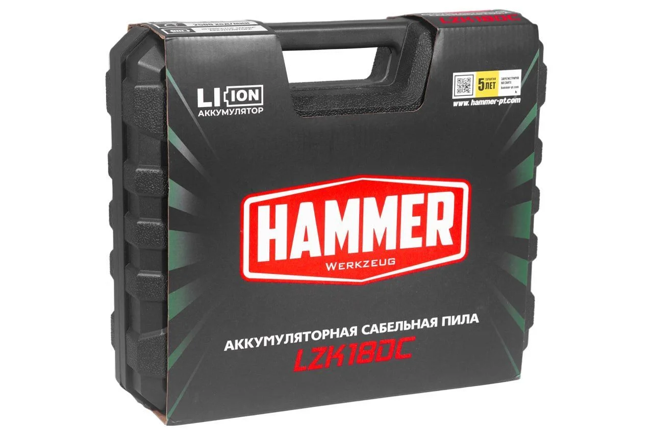 Аккумуляторная сабельная пила (ножовка) Hammer LZK18DC 18В 2x2Ач LiION 0-2500ход/мин