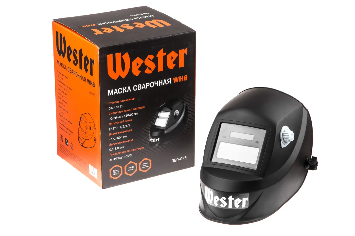 Маска сварочная WESTER WH8 990-075 Хамелеон, с регулировкой затемнения DIN 9-11