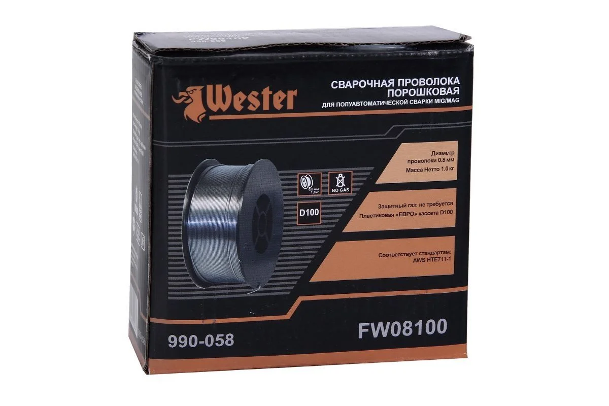 Проволока сварочная флюсовая 0,8 мм 1 кг WESTER FW 08100