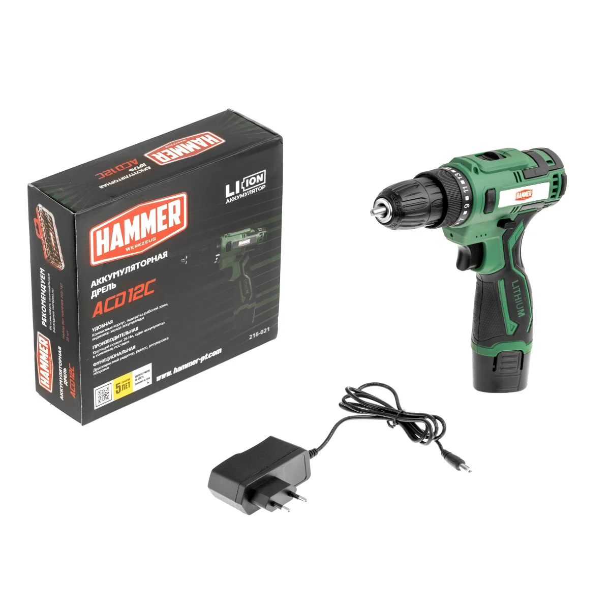 Аккумуляторная дрель-шуруповерт Hammer ACD12С + акк.