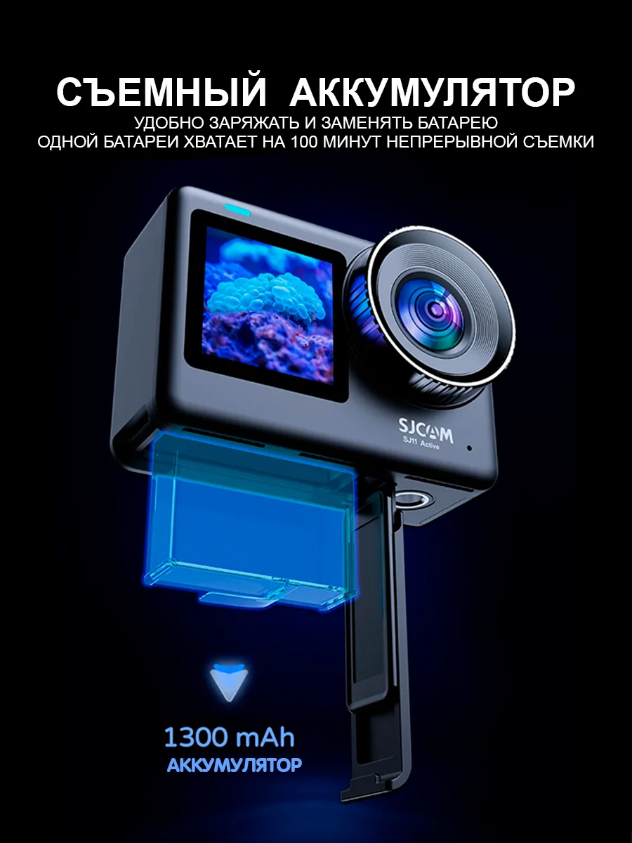 Экшн камера SJCam SJ11 Active черная с креплением, водонепроницаемая 4K Ultra HD