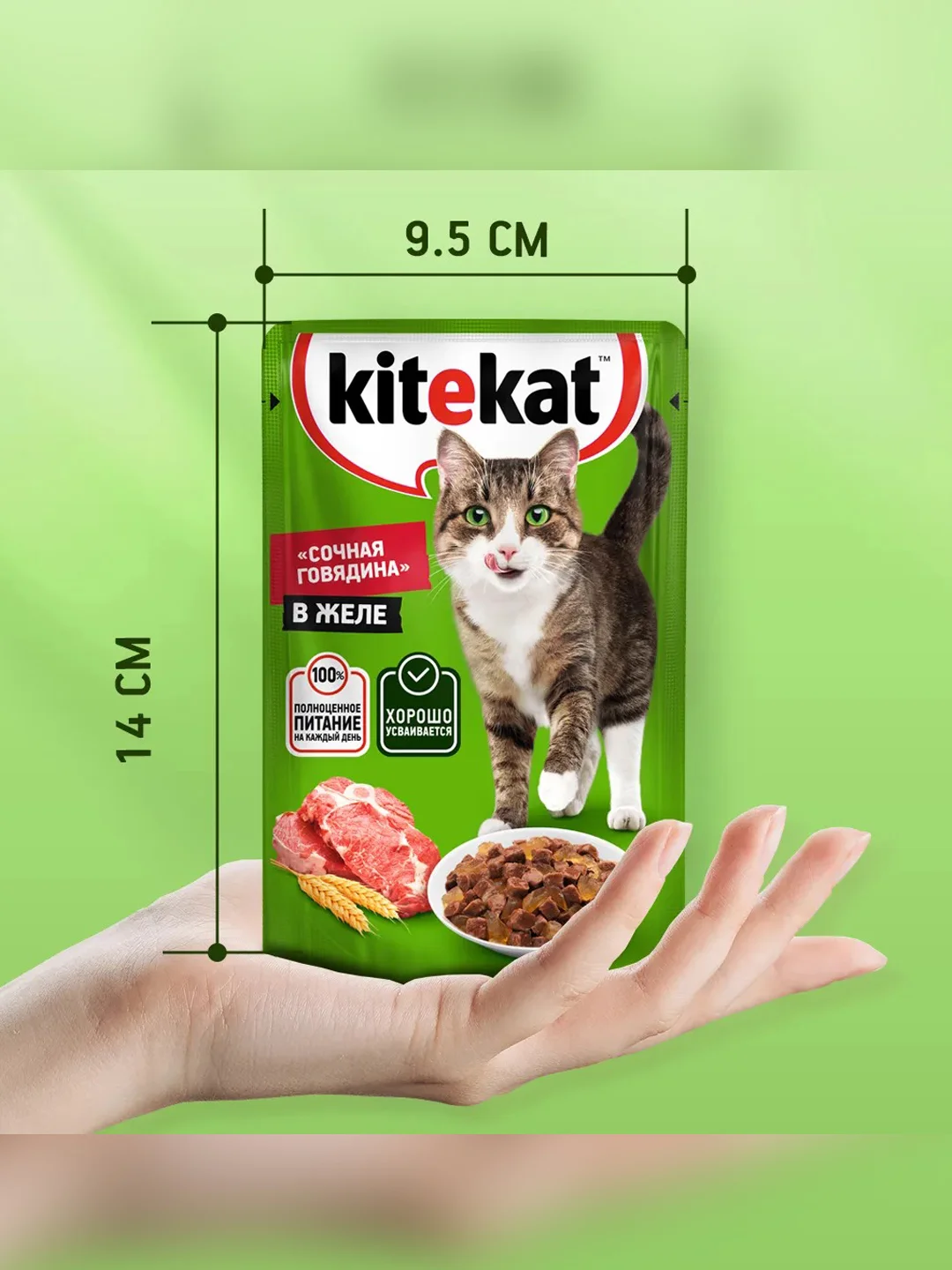 Влажный корм KITEKAT™ для кошек со вкусом говядины в желе «Сочная говядина», 28 шт по 85г