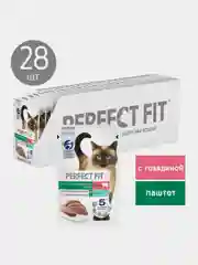Влажный корм PERFECT FIT™ для стерилизованных кошек паштет с говядиной, 28 шт по 75г