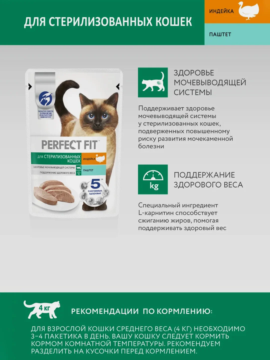 Влажный корм PERFECT FIT™ для стерилизованных кошек, паштет с индейкой, 28 шт по 75г