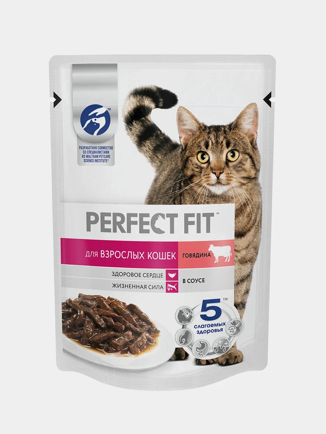 Влажный корм PERFECT FIT™ для взрослых кошек, с говядиной в соусе, 28 шт по 75г