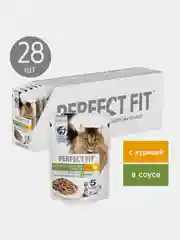 Влажный корм PERFECT FIT для стерилизованных кошек старше 7 лет курица в соусе 28шт по 75г