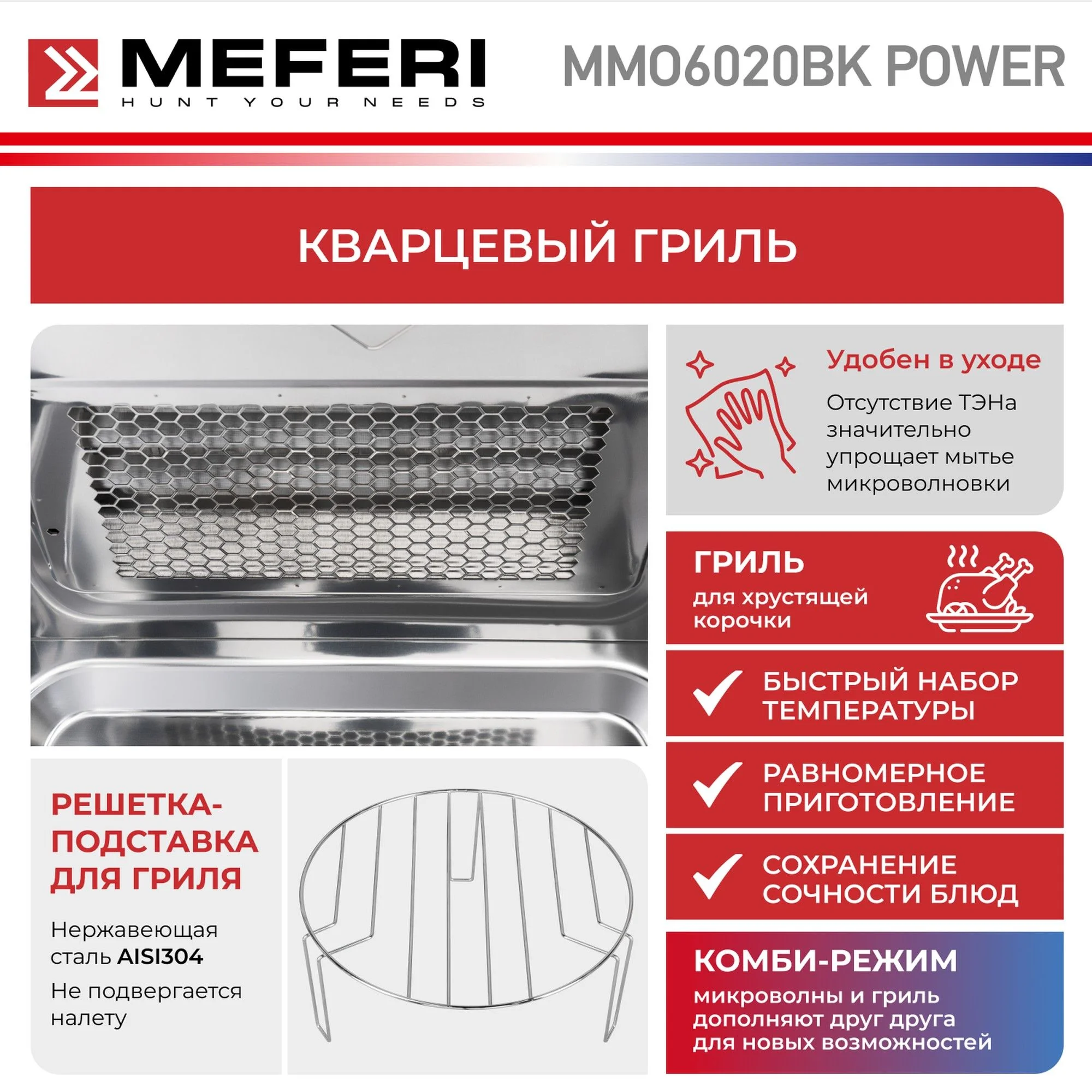 Черный встраиваемая микроволновая печь MEFERI MMO6020BK POWER, черный, 20л, гриль