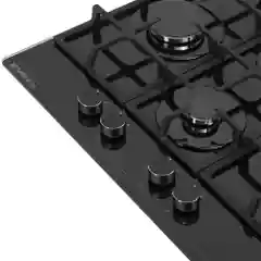 Черный газовая варочная панель MEFERI MGH604BK GLASS ULTRA, закаленное стекло, 4 конфорки, 60 см