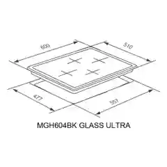 Черный газовая варочная панель MEFERI MGH604BK GLASS ULTRA, закаленное стекло, 4 конфорки, 60 см