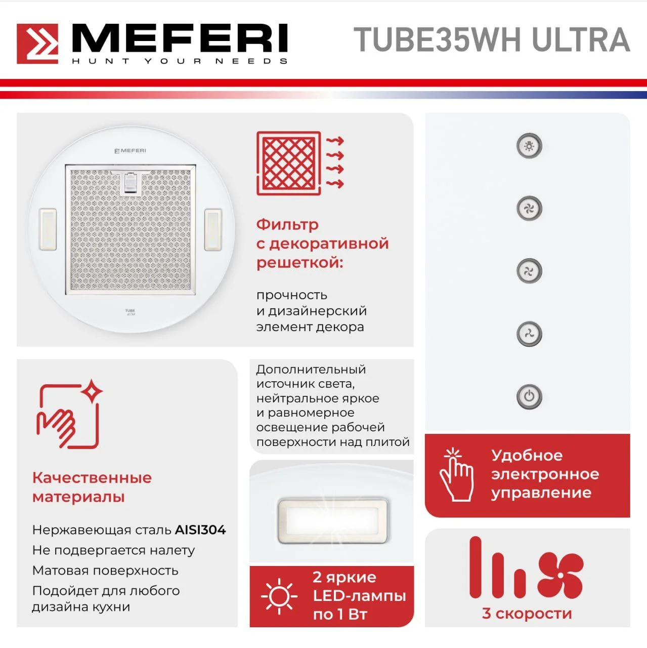 Белый цилиндрическая пристенная вытяжка MEFERI TUBE35WH ULTRA, белый