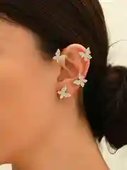 Золотой серьги каффы с бабочками и стразами, серьги женские, серьги без прокола, серьги массивные