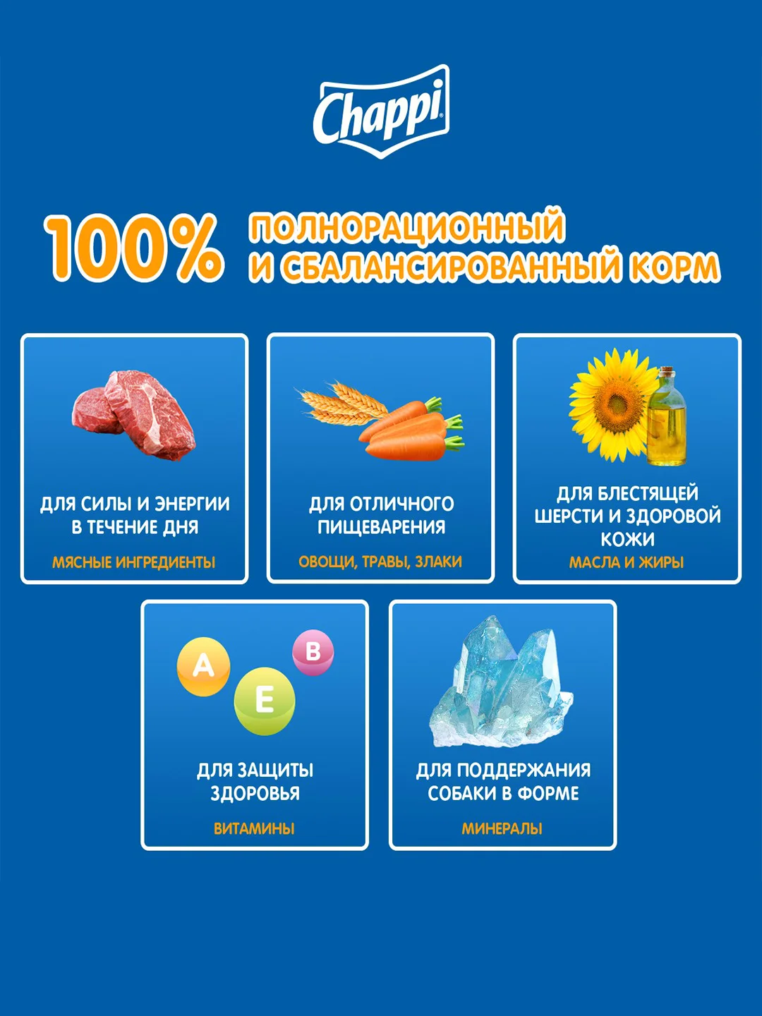 Сухой полнорационный корм для собак Chappi «Сытный мясной обед. Мясное изобилие», 2.5кг