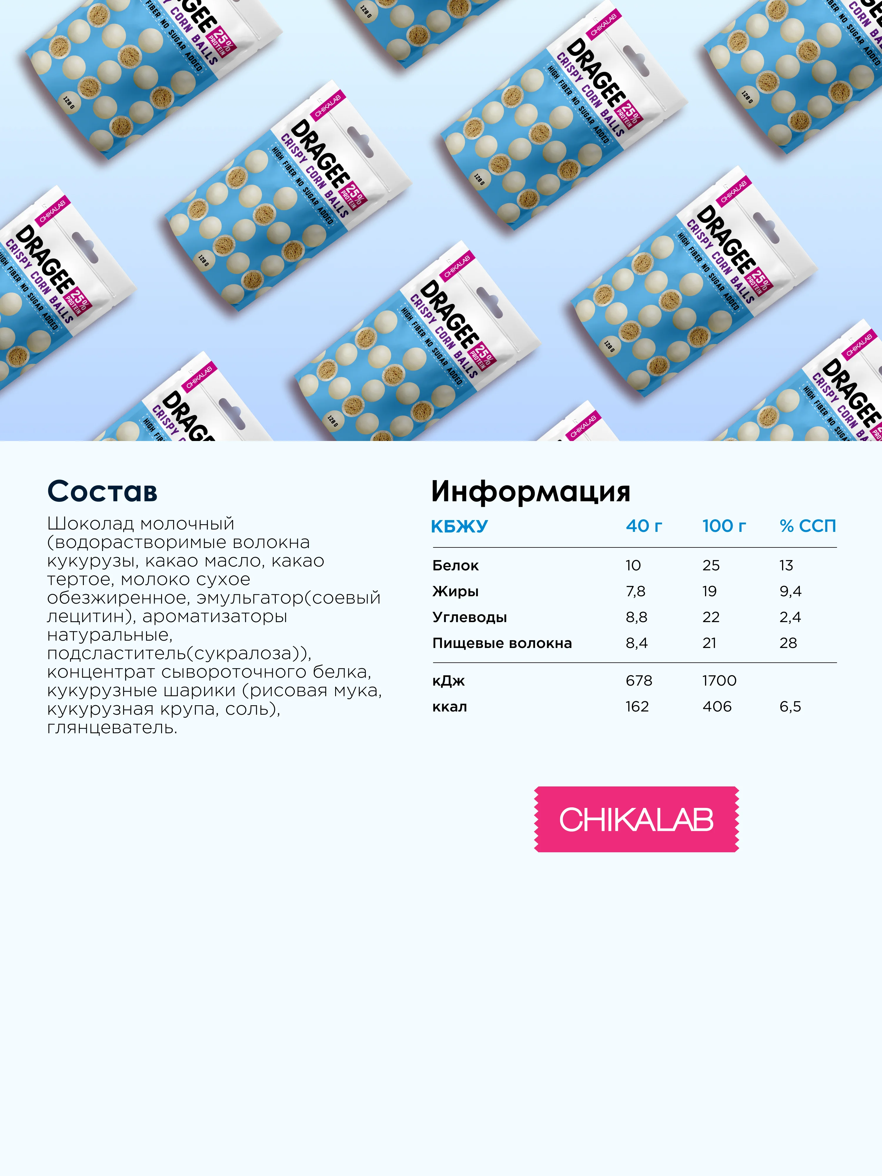 Драже "Шарики кукурузные в белом шоколаде" CHIKALAB, 120 гр