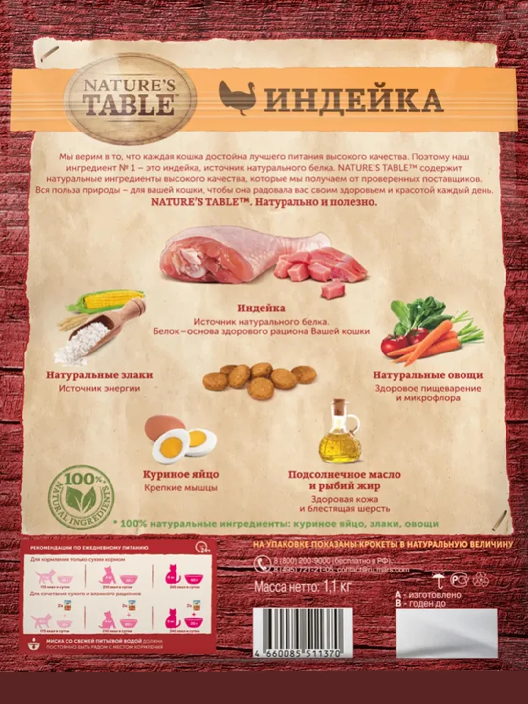 Сухой корм Nature’s Table™ для взрослых кошек, Индейка, 1.1 кг