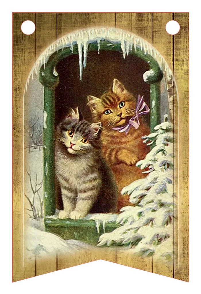 Новогодняя винтажная гирлянда. 8 флажков 7 х 11 см №7