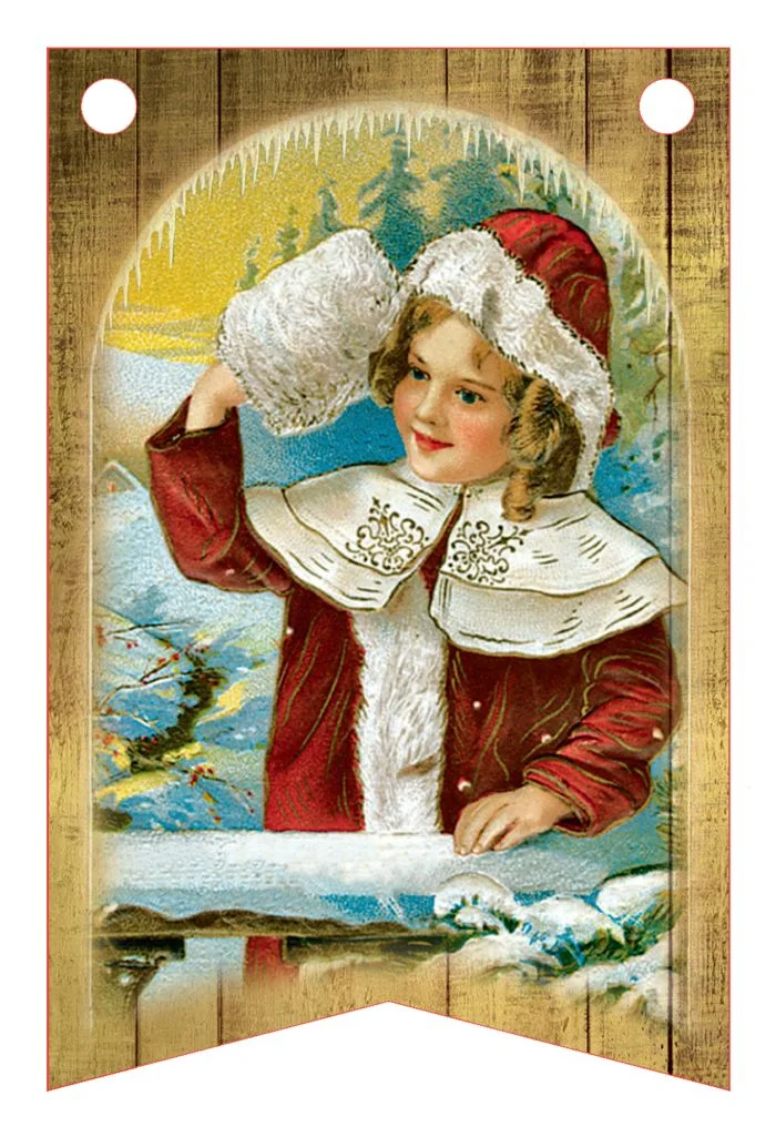 Новогодняя винтажная гирлянда. 8 флажков 7 х 11 см №7