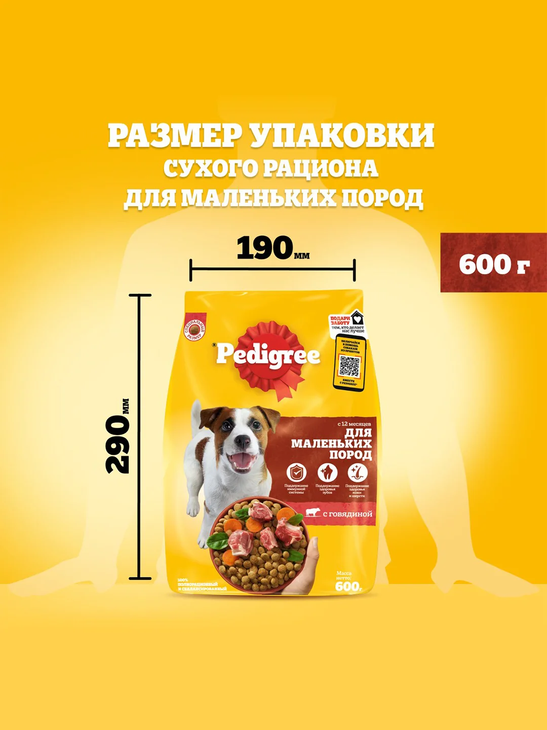 Сухой корм PEDIGREE® для собак маленьких пород, с говядиной, 600г