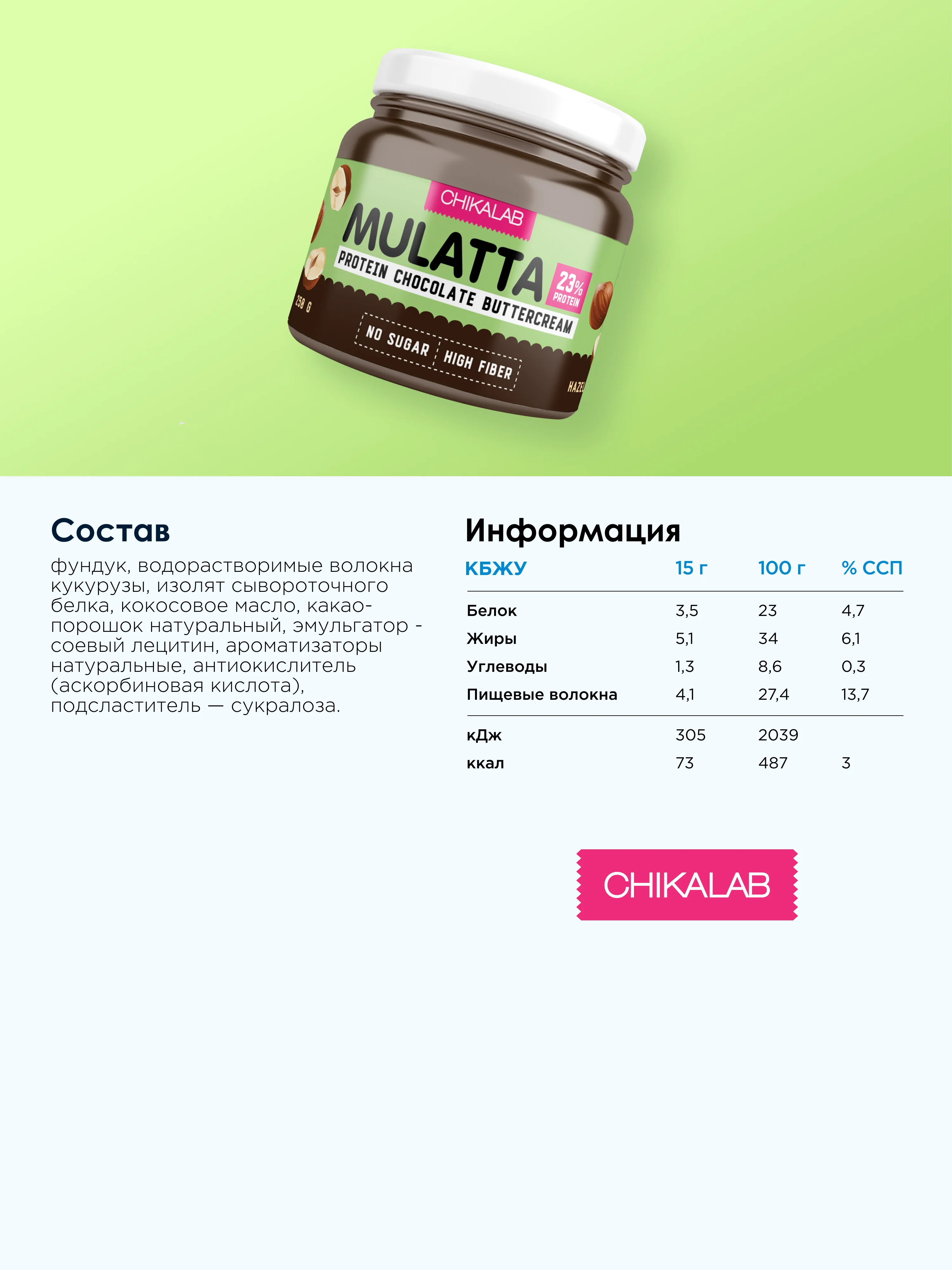 Шоколадная паста CHIKALAB с фундуком MULATTA, 250 гр