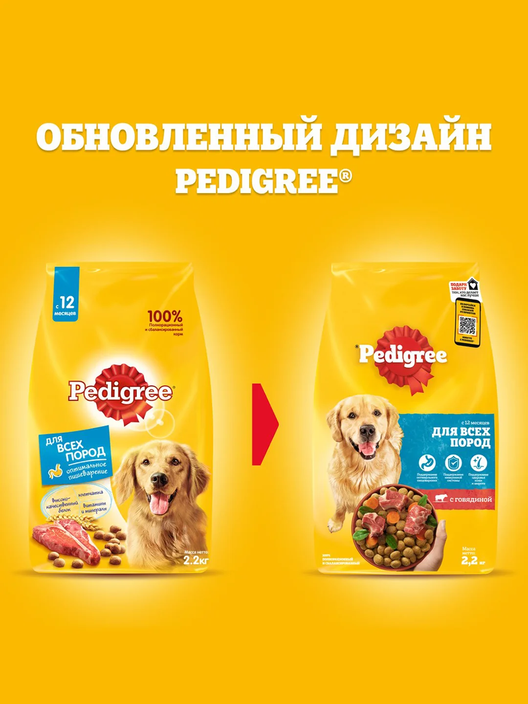 Сухой корм PEDIGREE® для собак, полнорационный, с говядиной, 2.2кг