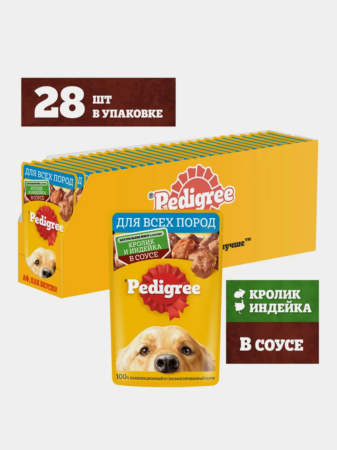 Влажный корм PEDIGREE® для собак, кролик и индейка в соусе 28шт по 85г
