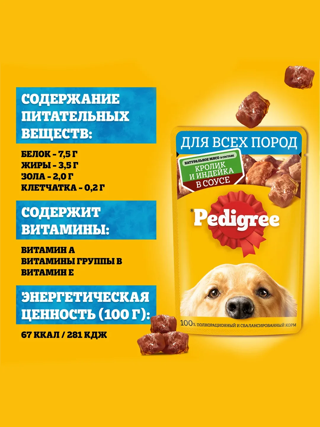Влажный корм PEDIGREE® для собак, кролик и индейка в соусе 28шт по 85г