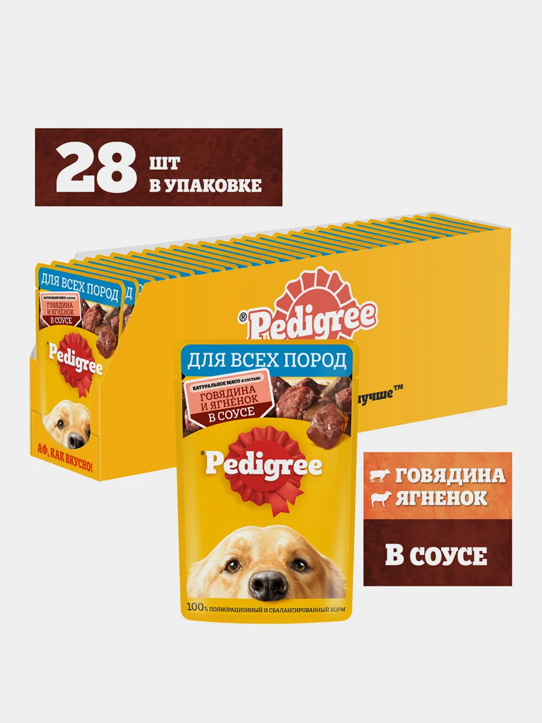 Влажный корм PEDIGREE® для собак, говядина и ягненок в соусе, 28 х 85г