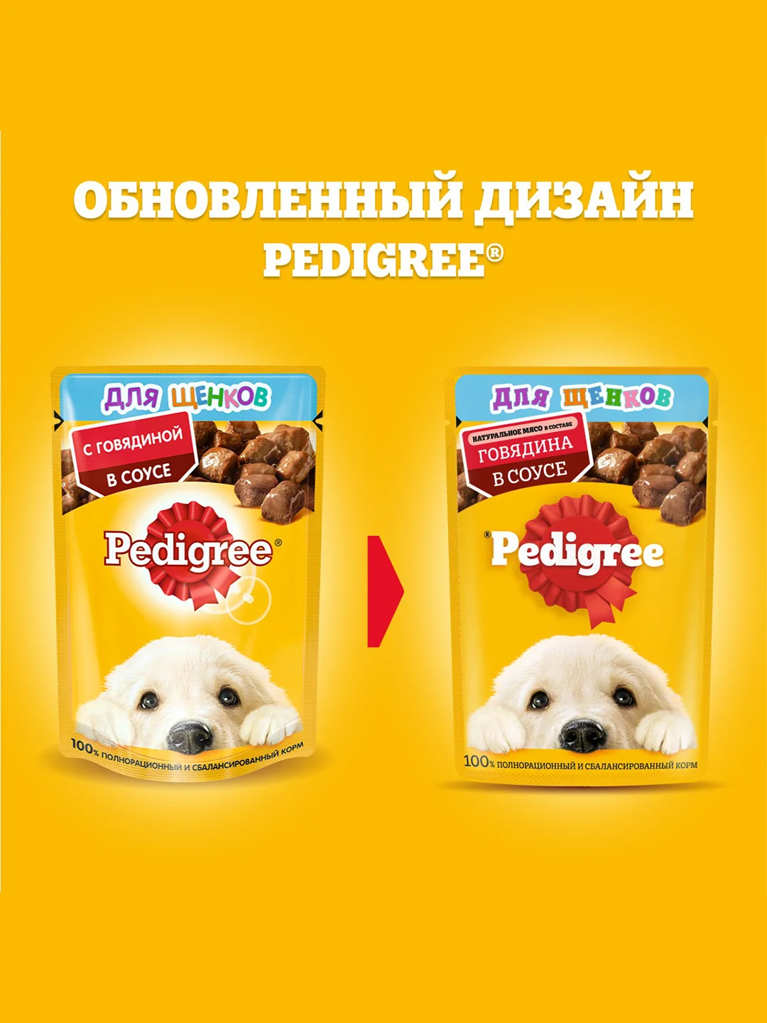 Влажный корм PEDIGREE® для щенков, говядина в соусе, 28 шт по 85г
