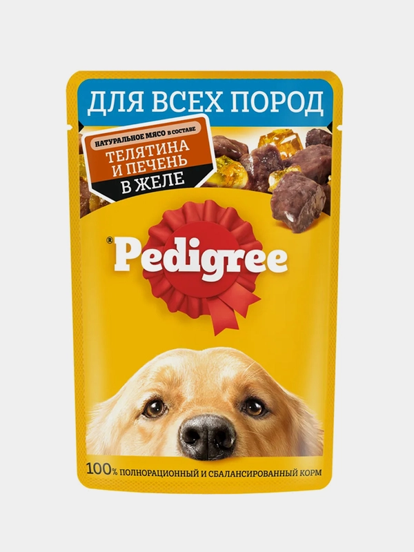 Влажный корм PEDIGREE® для собак, телятина и печень в желе, 28 x 85г