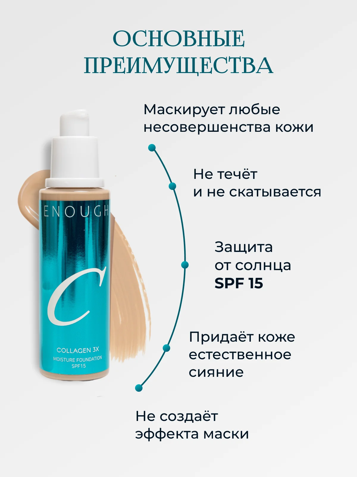 Тональный крем для лица увлажняющий, с коллагеном Enough Collagen 3X, тоналка, корейская