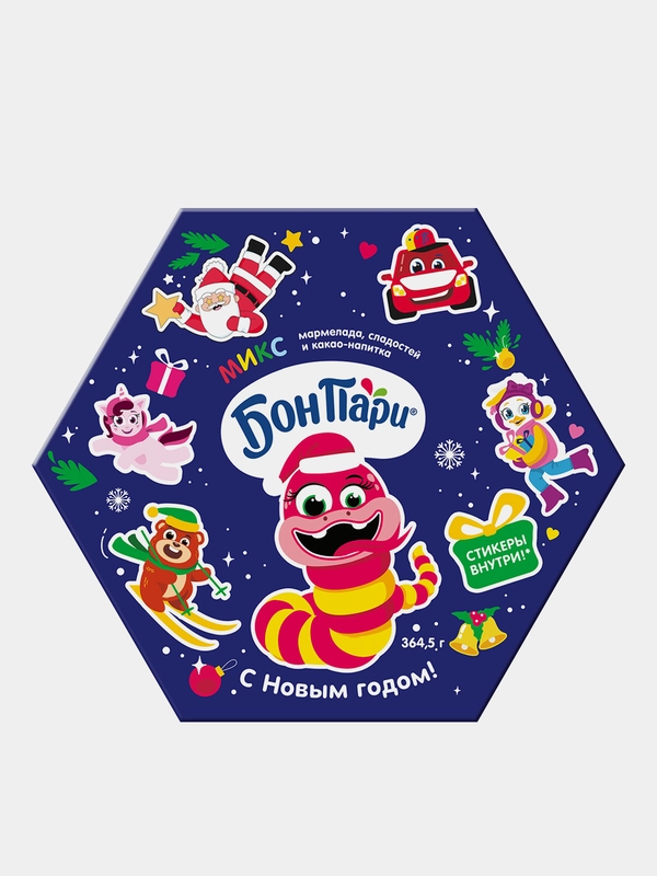 Новогодний комплект БОН ПАРИ, шестигранник со сладостями, 364 г