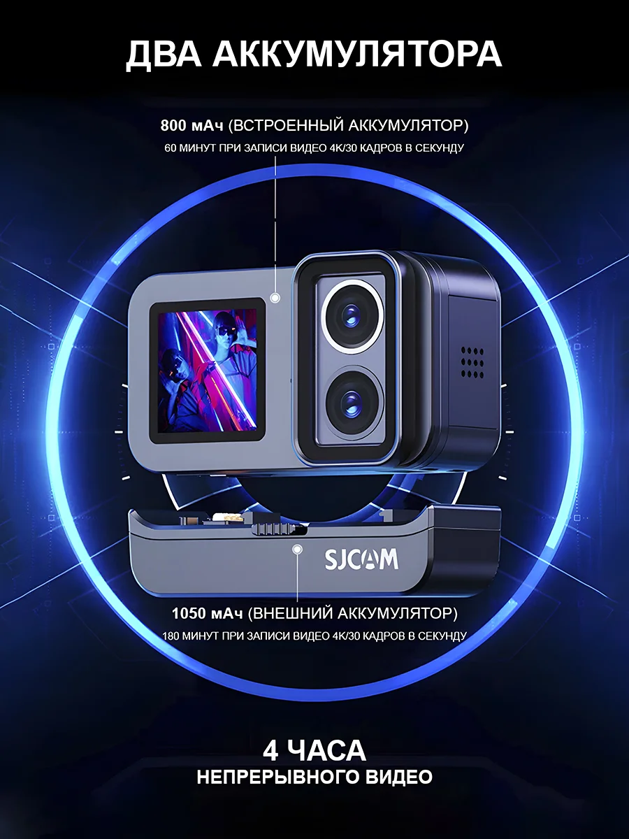 Экшн-камера SJCam SJ20 Dual Lens, с цифровым стабилизатором, водонепроницаемая, 4K, Ultra HD