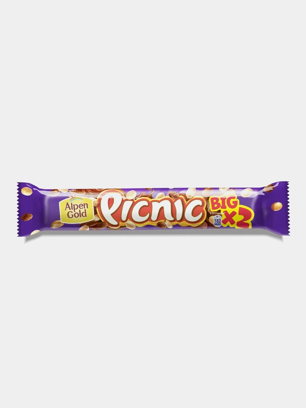 Батончик PICNIC Big Picnic, с арахисом и изюмом, карамелью, вафлей и воздушным рисом, 76г