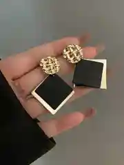 Золотой серьги-подвески женские, квадратные, серьги массивные
