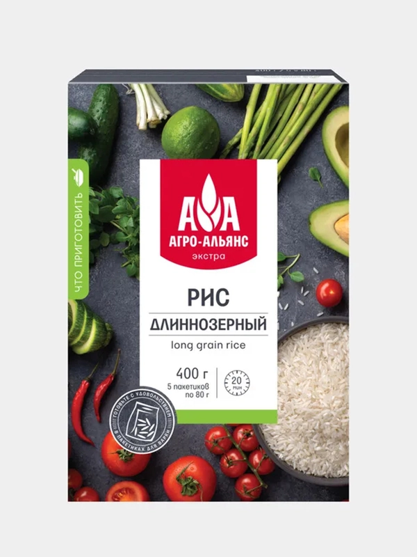 Рис Агро-Альянс "Длиннозерный", экстра, 5 пакетиков по 80 г