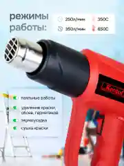 Алый фен строительный электрический Krotof HAG-6618, 2000 Вт, дисплей температуры