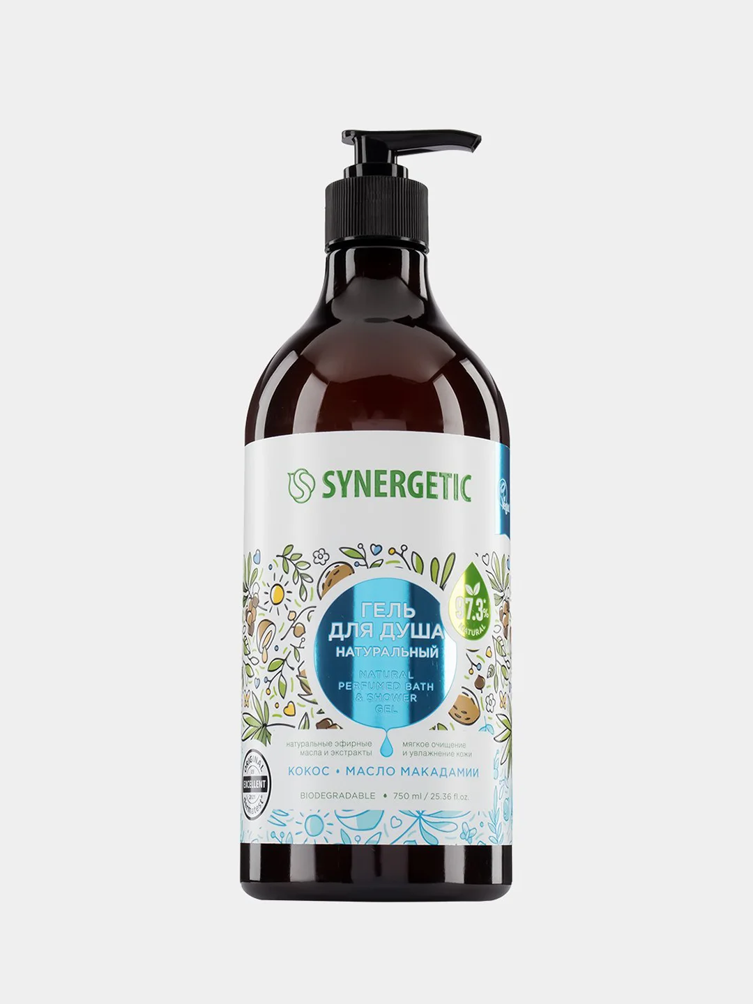 Гель для душа SYNERGETIC "Кокос и масло макадамии", увлажняющий, натуральный, 750 мл