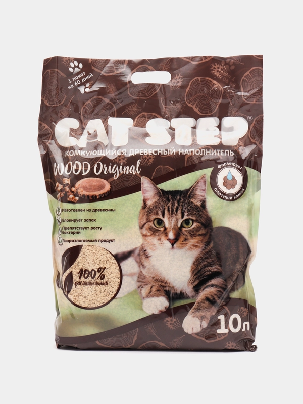 Сat Step Wood original, комкующийся растительный наполнитель, 10 литров