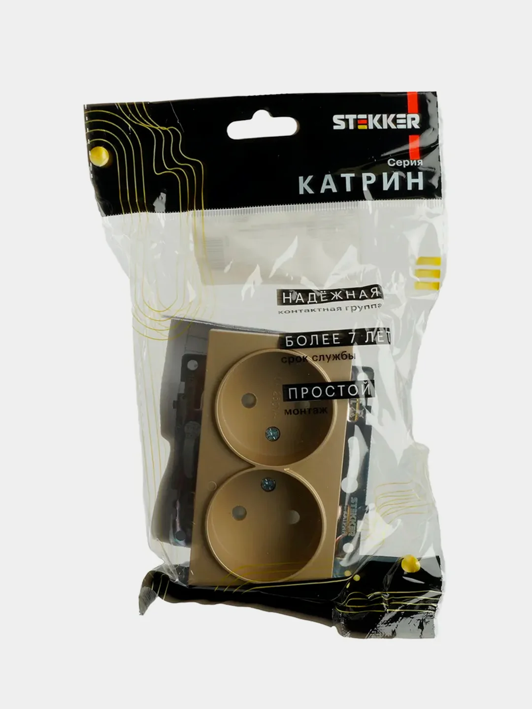 Розетка двухместная Stekker Катрин GLS10-7113-08, с защитной шторкой, 250В, 10А, золото