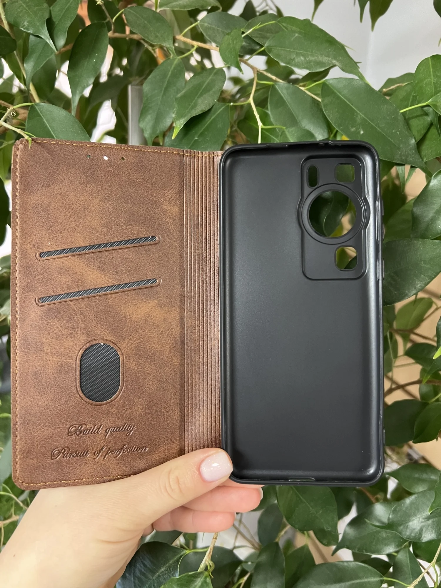 Тёмно-коричневый чехол книжка elitcase для Huawei P60 и P60 Pro / Хуавей Р60 и Р60 Про