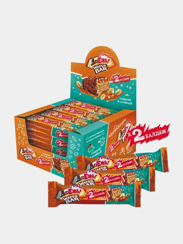 Конфеты ДаЁжъ WAFER BAR с карамелью, арахисом и солеными кранчами, 54 г, 20 штук