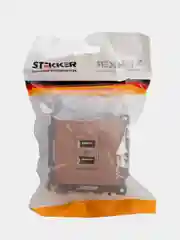 Розетка двухместная USB Stekker Катрин GLS10-7115-02, 250 В, 2.1 А, шампань
