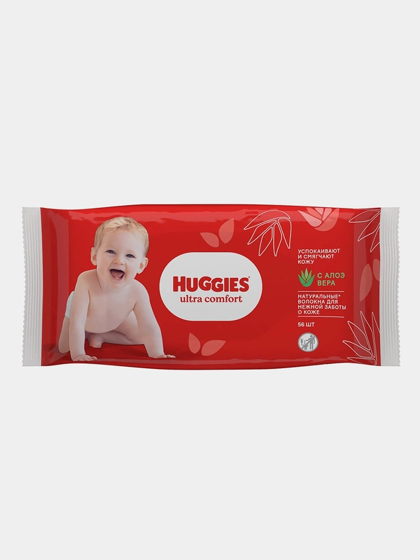 Влажные салфетки Huggies Ultra Comfort, с алоэ, 56 штук