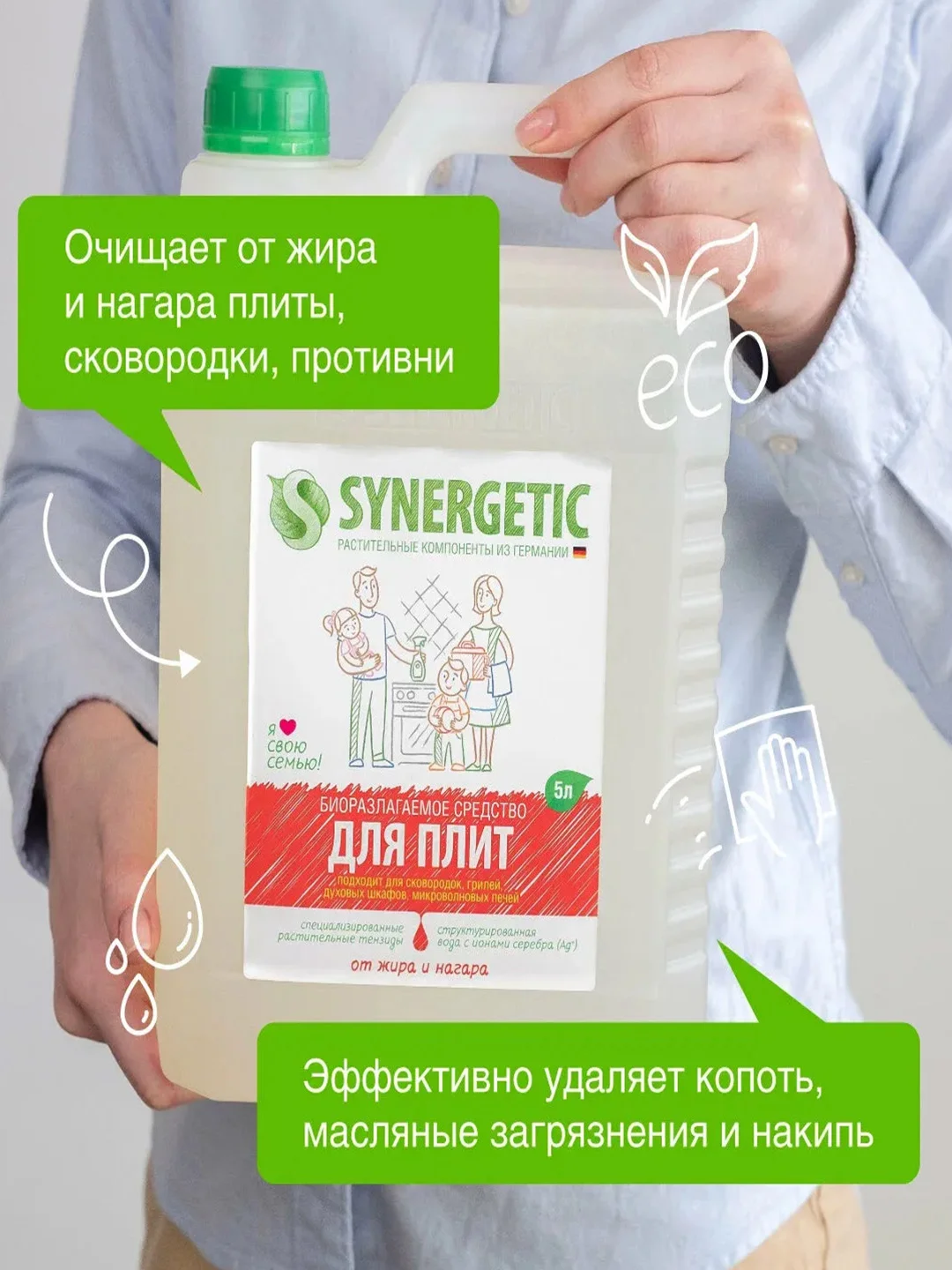 Средство для плит от жира и нагара SYNERGETIC универсальное, 5 л