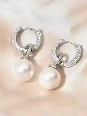 Серьги кольца с подвеской из жемчуга