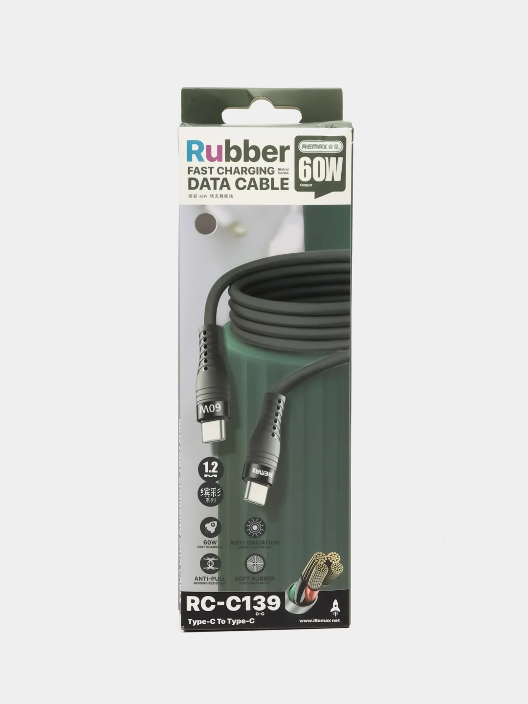 Серый кабель с быстрой зарядкой Type-C / Type-C 60w, 1.2 м, Soft, для iPhone и Android, Тайп си