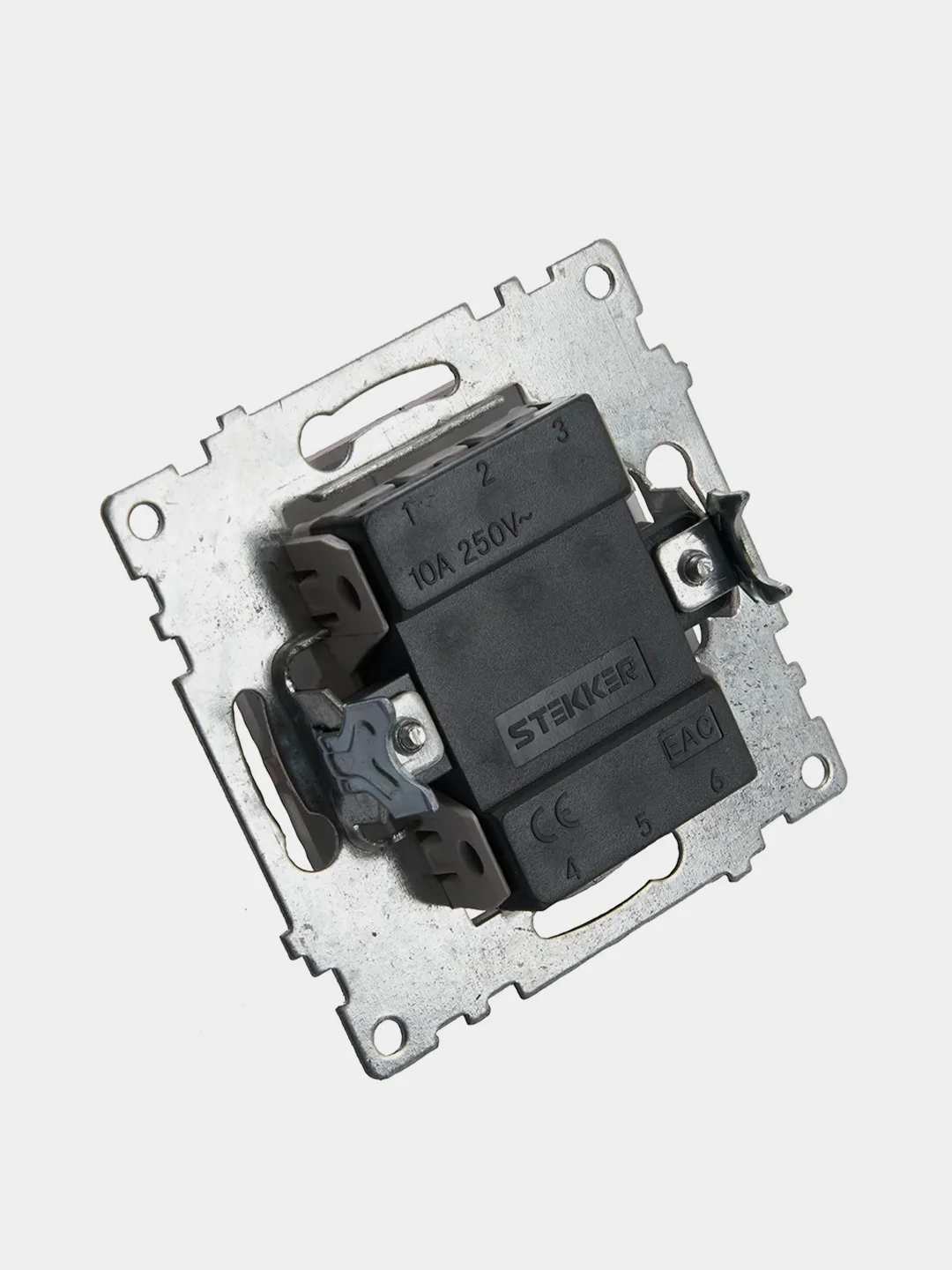 Переключатель Stekker GLS10-7105-03, 1-клавишный (механизм), 250В/10А, цвет серебро
