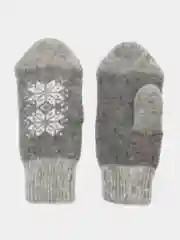 Серый варежки шерстяные теплые с узорами/ Варежки женские с принтом "Снежинки" зимние с рисунком