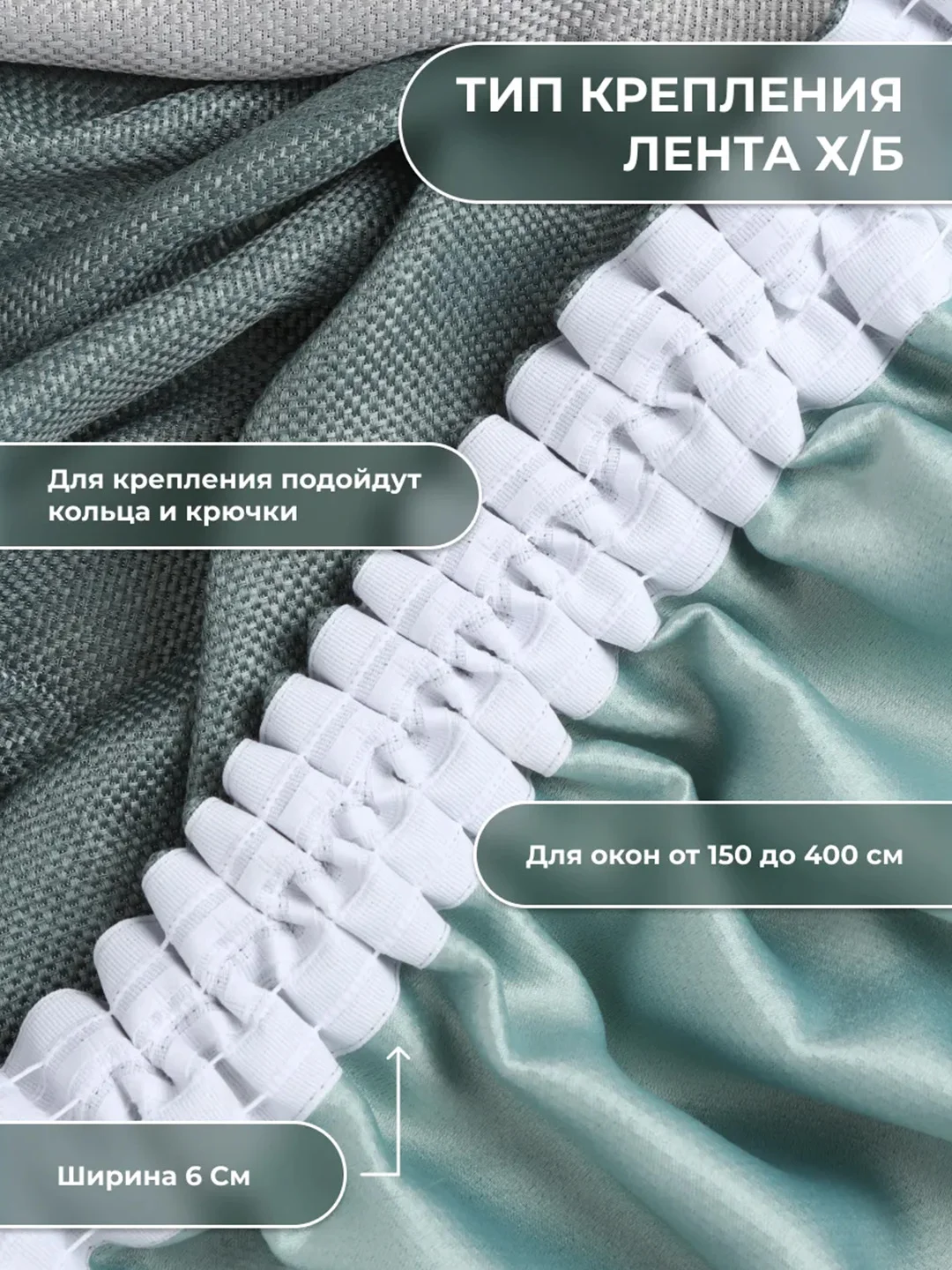Шторы Блэкаут Рогожка 250Х400 Зеленые, Комплект из 2-х полотен, Крепление Лента